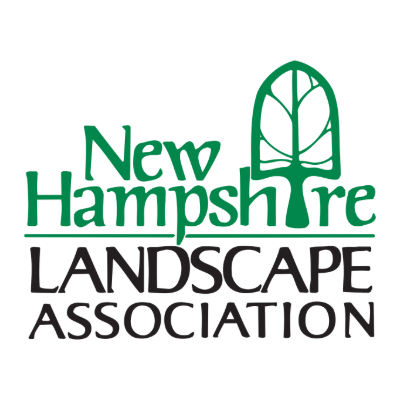 Logo of New Hampshire Landscape Association, featuring stylized text with a tree silhouette. The design emphasizes a focus on landscaping and greenery.