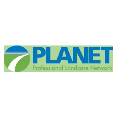 Logo for PLANET: Professional Landcare Network, featuring a green and blue circular design with text, symbolizing environmental and landscaping services.