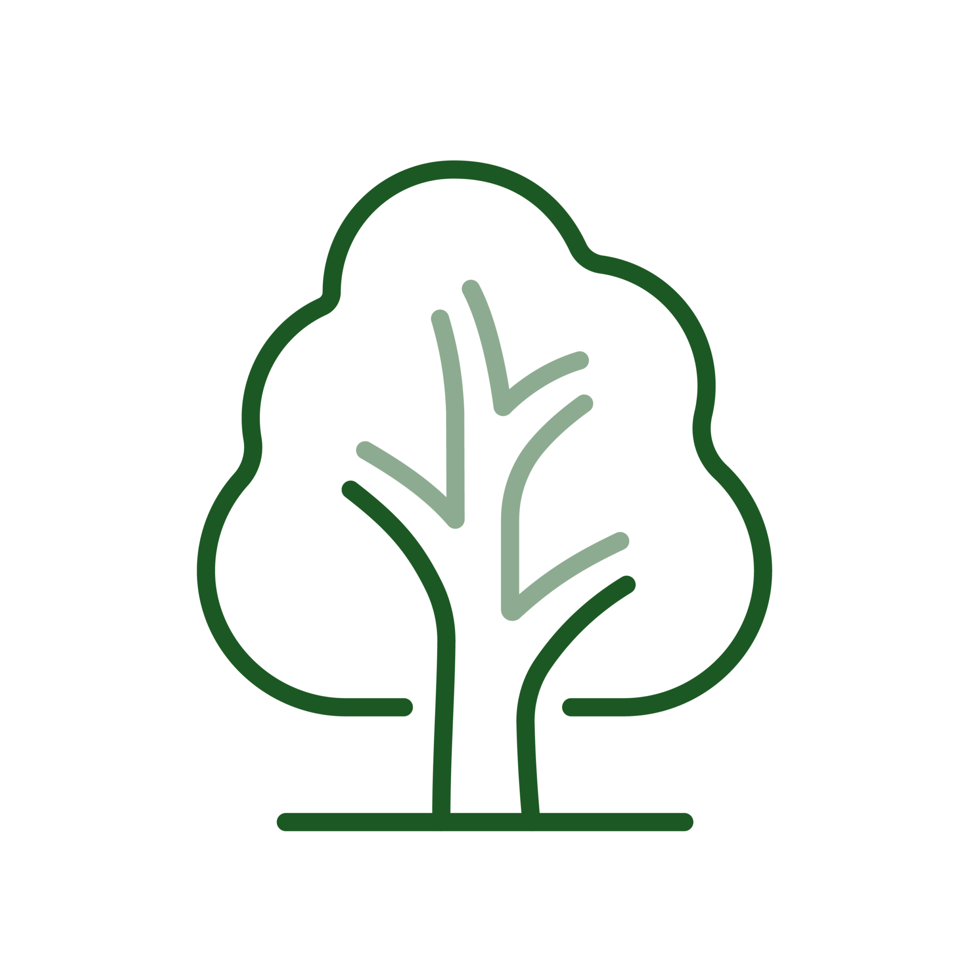 A simple, green outline of a tree against a black background, depicting minimalistic and stylized tree design with no specific details.